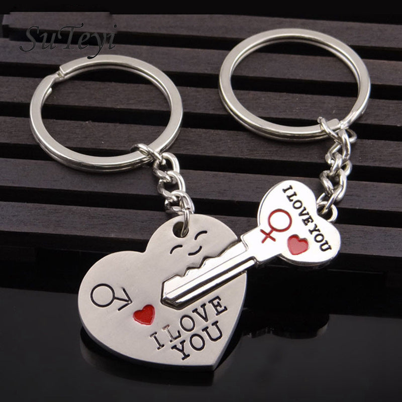 New Lovers Key Chain Alloy Metal Oil Dripping I Love You Letter Heart Key Shape Split Key Buckle Jewelry Fashion Gifts