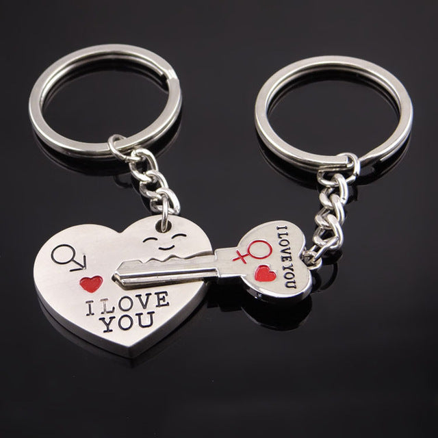 New Lovers Key Chain Alloy Metal Oil Dripping I Love You Letter Heart Key Shape Split Key Buckle Jewelry Fashion Gifts