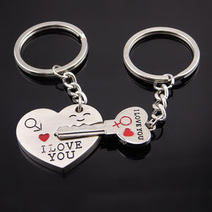 New Lovers Key Chain Alloy Metal Oil Dripping I Love You Letter Heart Key Shape Split Key Buckle Jewelry Fashion Gifts